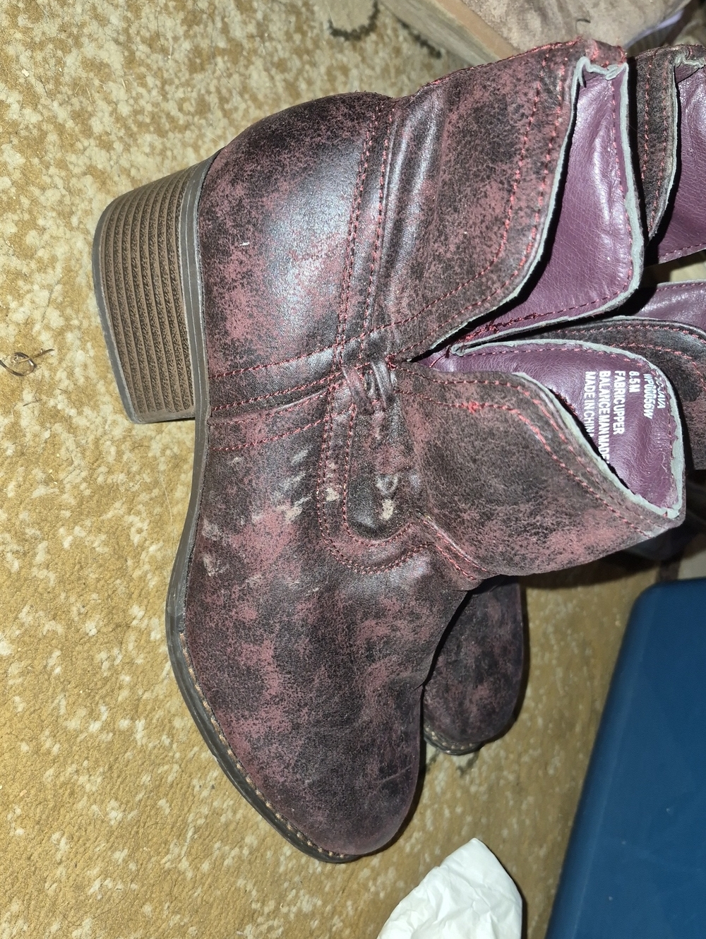 Distressed Burgundy Ankle Boots
